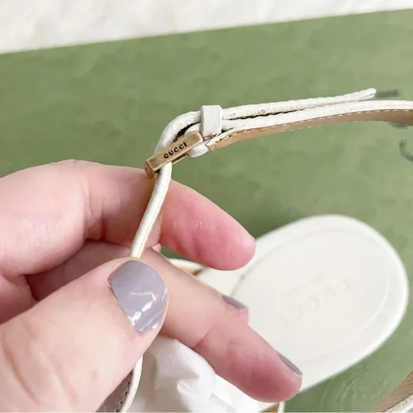 Gucci Calfskin Double G Thong Flat Sandals 36.5 Mystic White - Picture 13 of 14